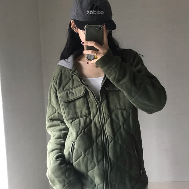 홀리스터 카키 후드 누빔 패디드 자켓