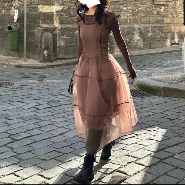 Fletta 플레따 레이스업 오간자 S 드레스+스커트+이너티 일괄