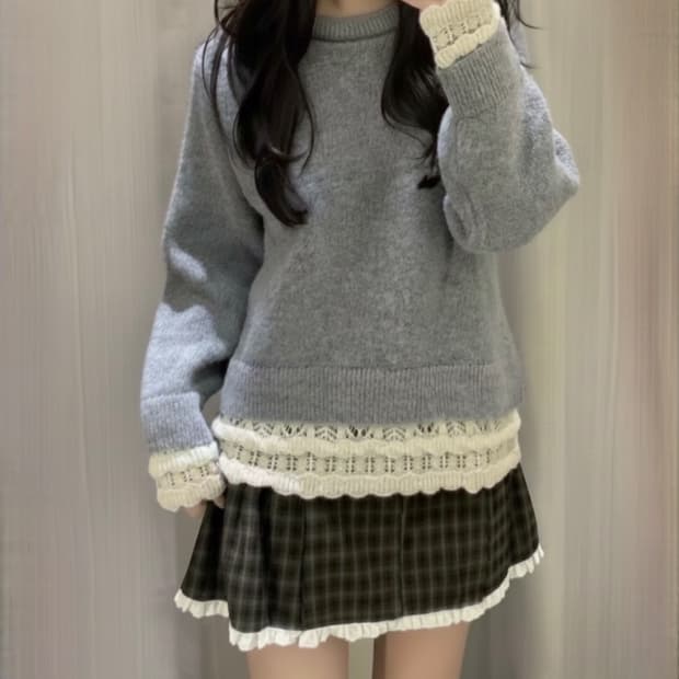 자라 레이스 레이어드 오버핏 니트 