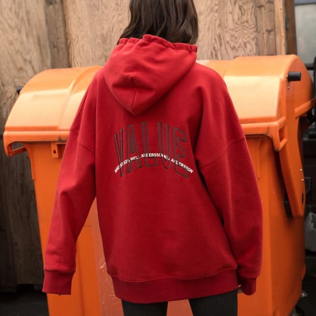앤더슨벨 자수 로고 기모 후디 후드티 레드 공용 XL 새상품