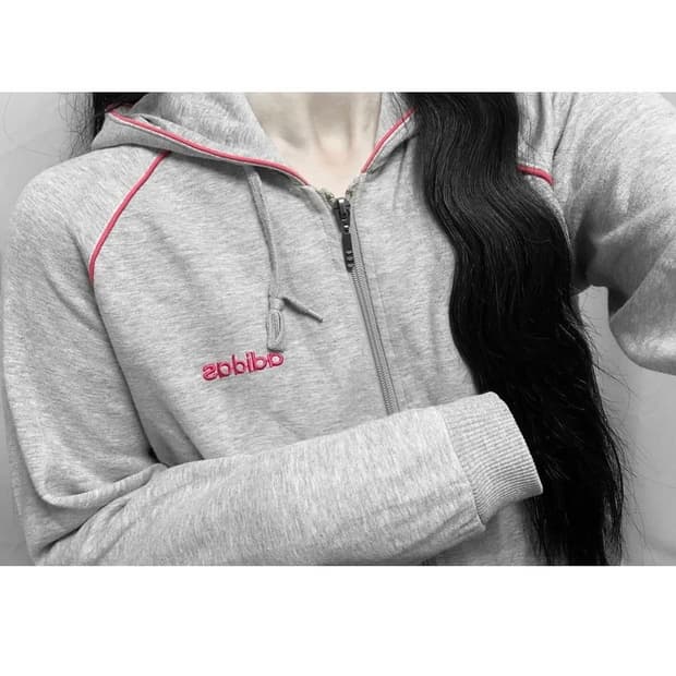 아디다스 그레이 핑크 회핑 코튼 후드집업