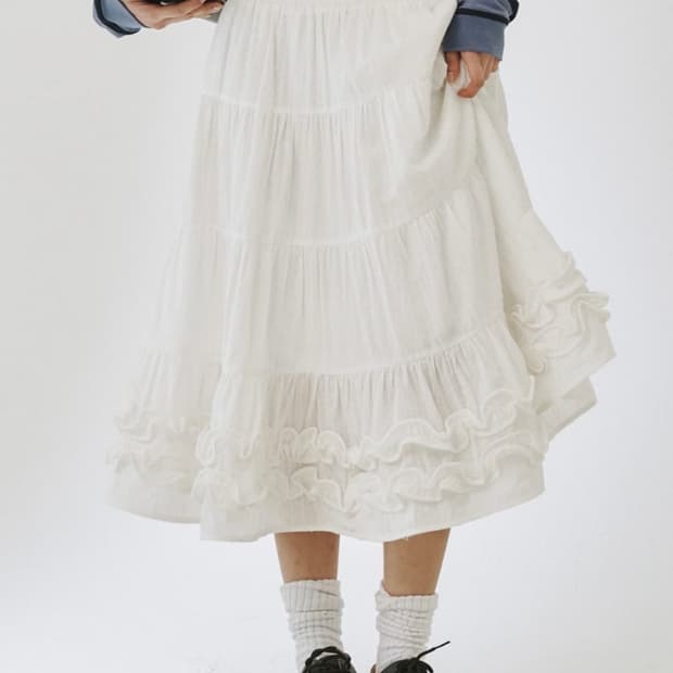plzproject MIDDLE FRILL SKIRT, WHITE
