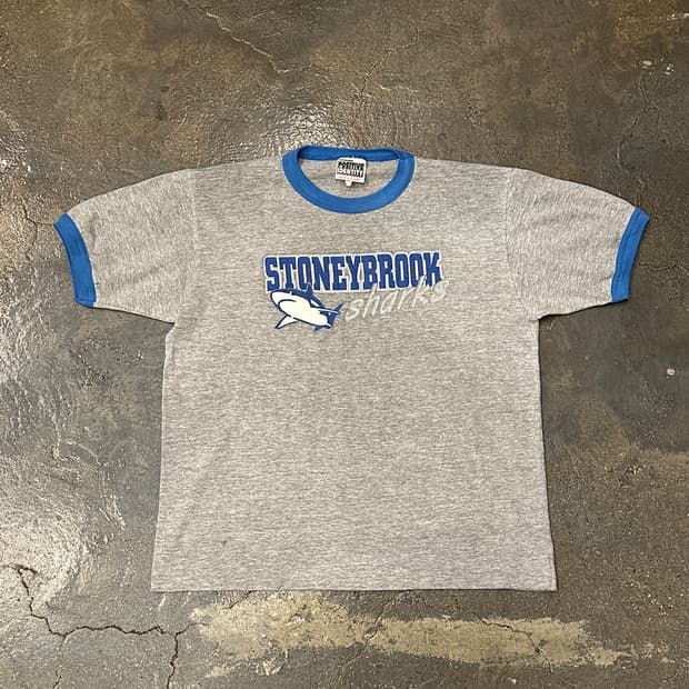80s 스토니브룩 샤크스 반팔 티셔츠 그레이 S