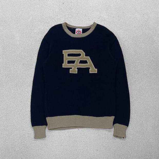 베이프 Bape 고릴라 울 크루넥 니트 네이비 베이지