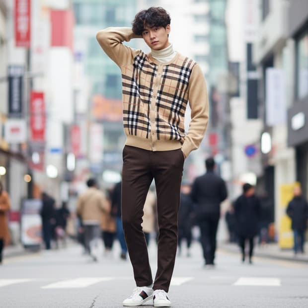 버버리 체크 라운드 가디건