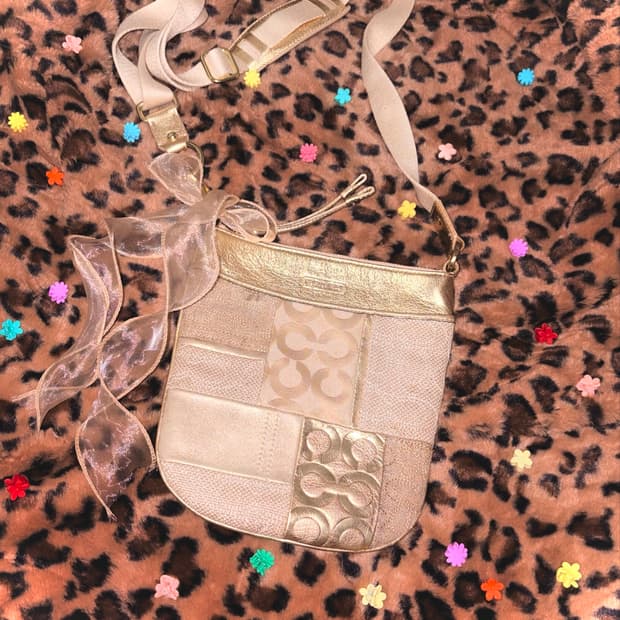 🌟모리걸) Coach 코치 시그니처 패치워크 크로스숄더백 골드믹스