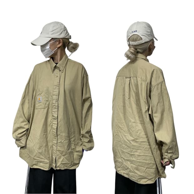 칼하트 베이지 오버핏 솔리드 워크 셔츠 L