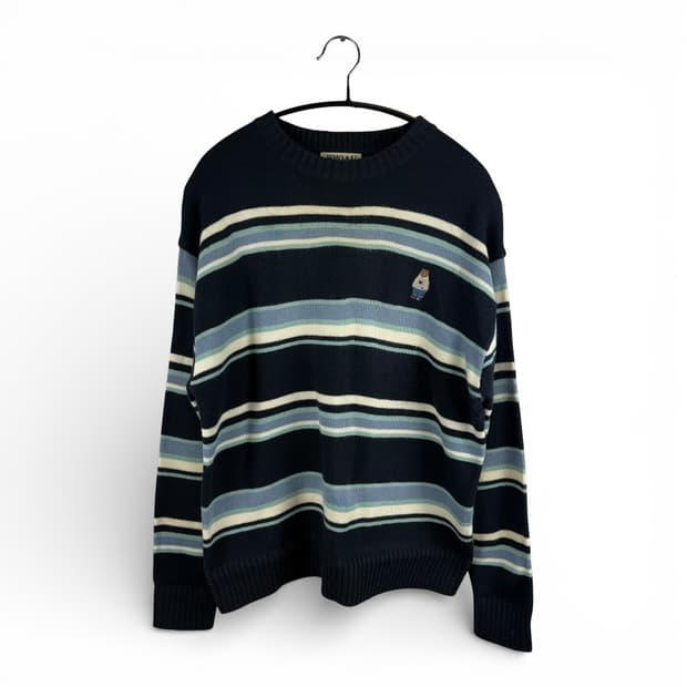 S) 후아유 스트라이프 베어 라운드 니트