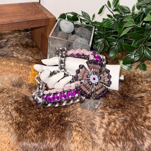 Purple oriental beads flower chain 초커