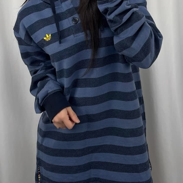 아디다스 블루 스트라이프 니트 후드