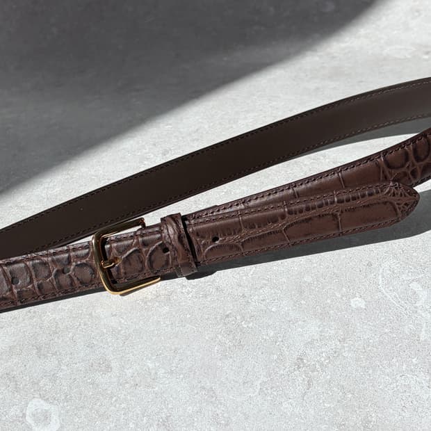 Oribell 크로커다일 페이던트 소가죽 골드버클 미니멀 버클 벨트