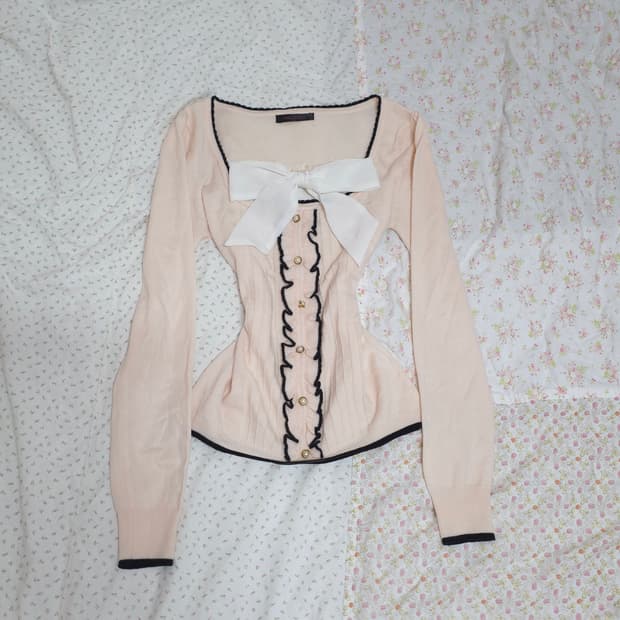 빈티지 리본 레이스 핑크 로걀탑 히메갸루