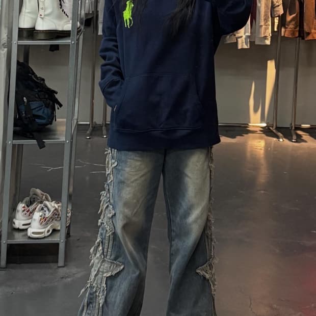 폴로랄프로렌 형광 빅포니로고 네이비 후드티 A3238