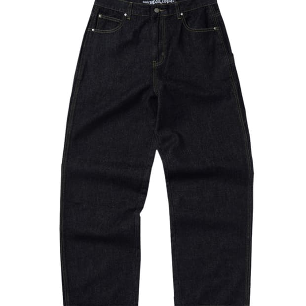 스웨이드 배기 데님 로우 인디고