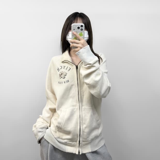 아베크롬비 아치 로고 스웻 집업 아이보리