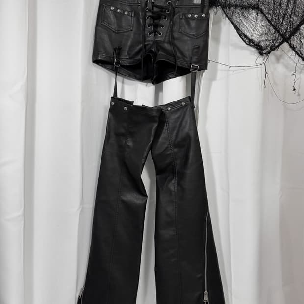 leather detail pants