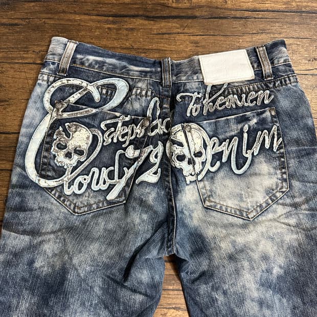 Y2K Poison Denim 스컬 워싱 데님 32