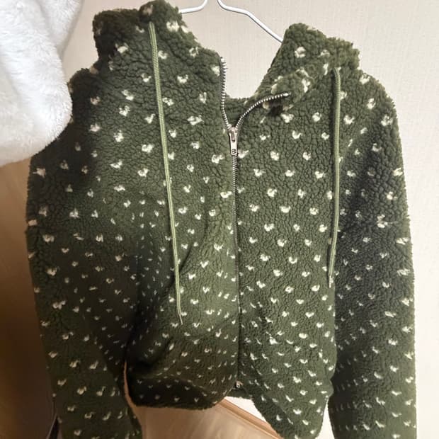 에이블리 뽀글이 양털 도트 땡땡이 후드집업 후리스 카키 후드점퍼