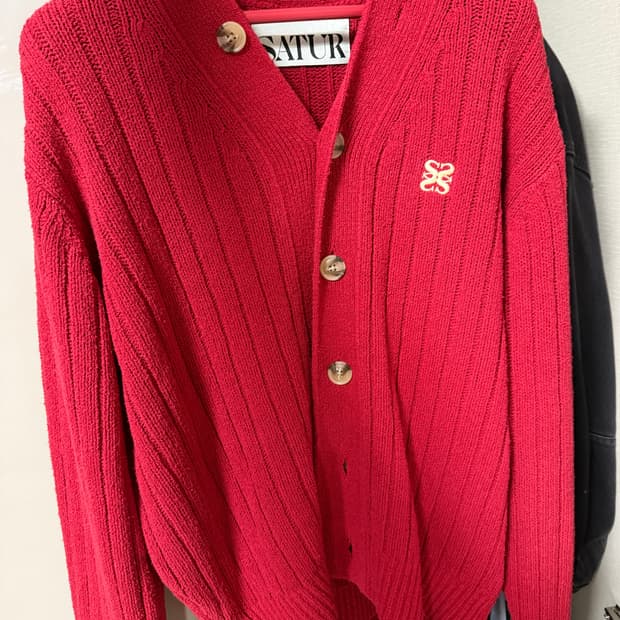 세터 파로 오버 사이즈 부클 가디건 버건디 레드