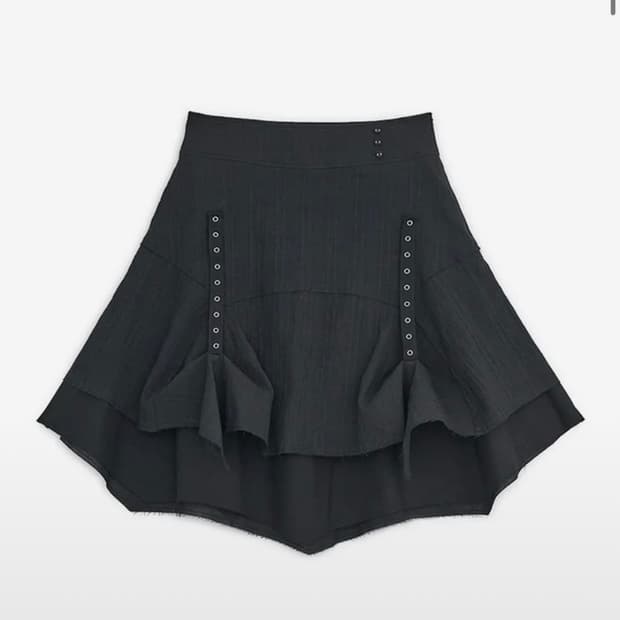 허그유어스킨 스트랩 레이어드 미디 스커트 (블랙)