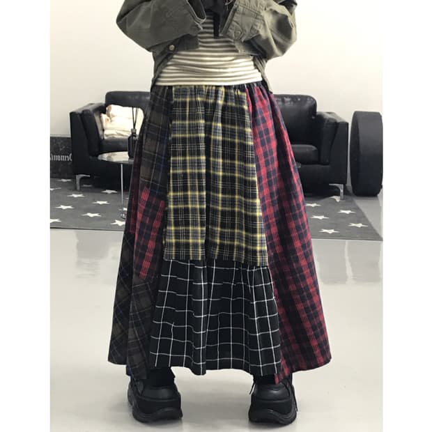 Jpn Somari Checked Long Skirts