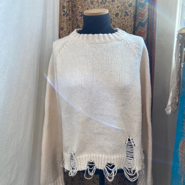 화이트 데미지 니트(L)