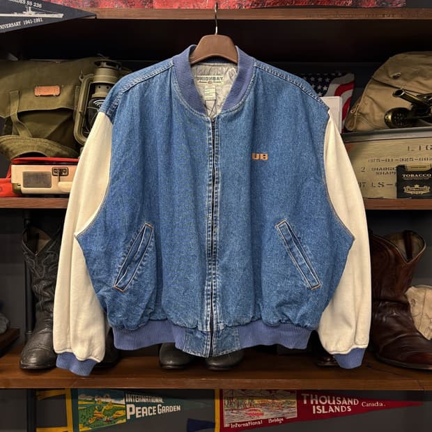 90s 유니온베이 USA 데님코튼 배색 바시티자켓 후면자수 N524