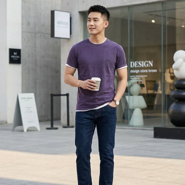 아르마니 꼴레지오니 퍼플 반팔 티셔츠