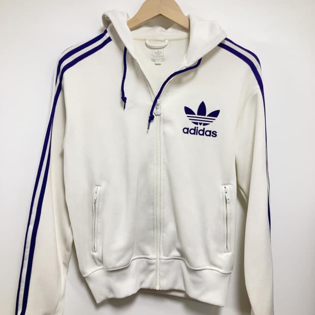 아디다스 화이트 퍼플 후드 집업 빈티지 자켓 트랙탑