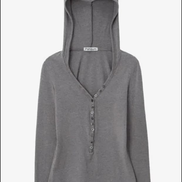 파히섬 버튼 후드 티셔츠 그레이