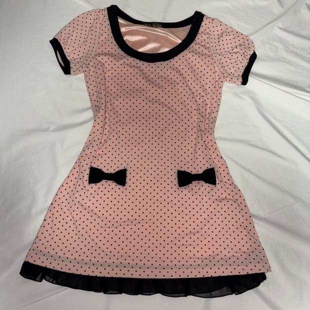 세실맥비 연핑크 도트리본 원피스 갸루
