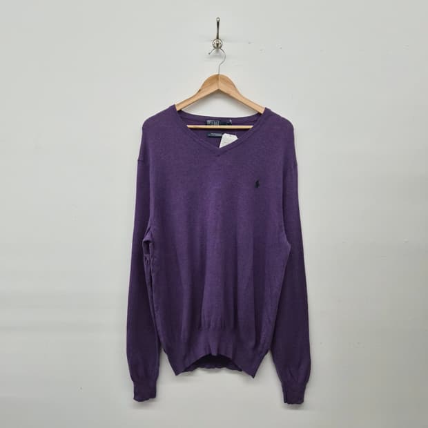 폴로 랄프로렌 V넥 퍼플 니트 남녀공용 XL