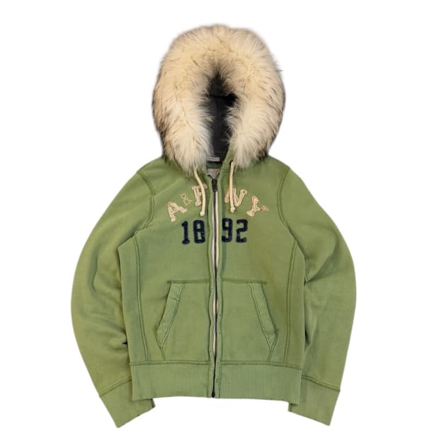 아베크롬비 y2k 울프죠 퍼 후드집업 말차 그린