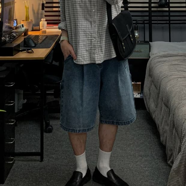 드로우핏X데일리룸 버뮤다 와이드 데님 팬츠