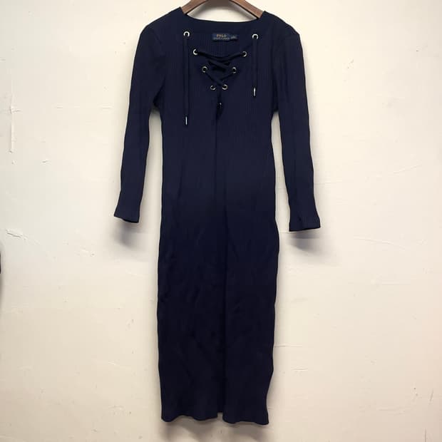 폴로 랄프로렌 (우먼) 레이스 업 네이비 롱 원피스  