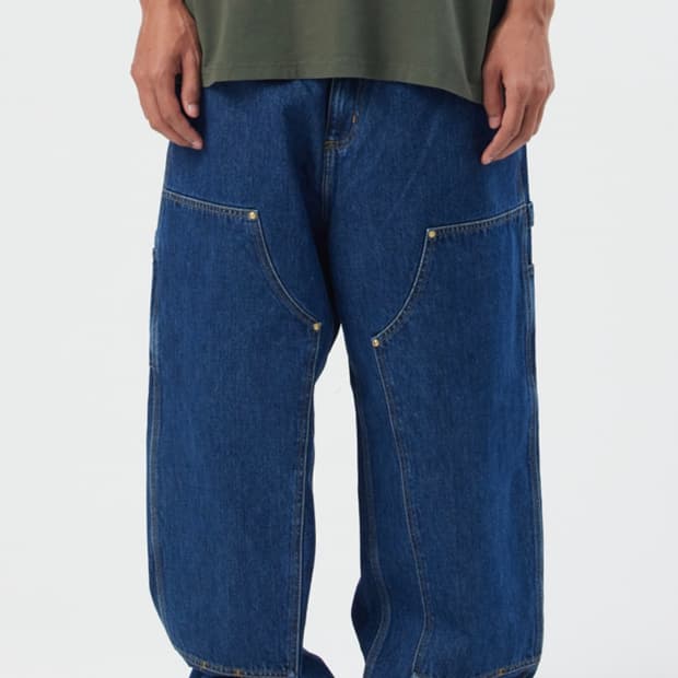 칼하트 WIP 내쉬 루즈 핏 더블 니 팬츠 블루 스톤 워시드 S사이즈