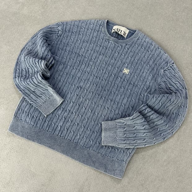 SATUR 블루 케이블 니트 스웨터 L