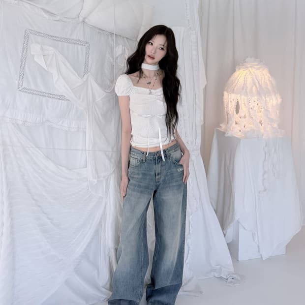 뉴얼린 코코 플라워 로우 데님 M