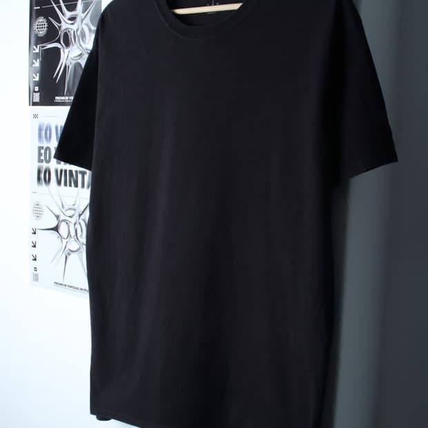 (L-XL) 챔피온 반팔 티셔츠 블랙 무지 올드스쿨-7BA3