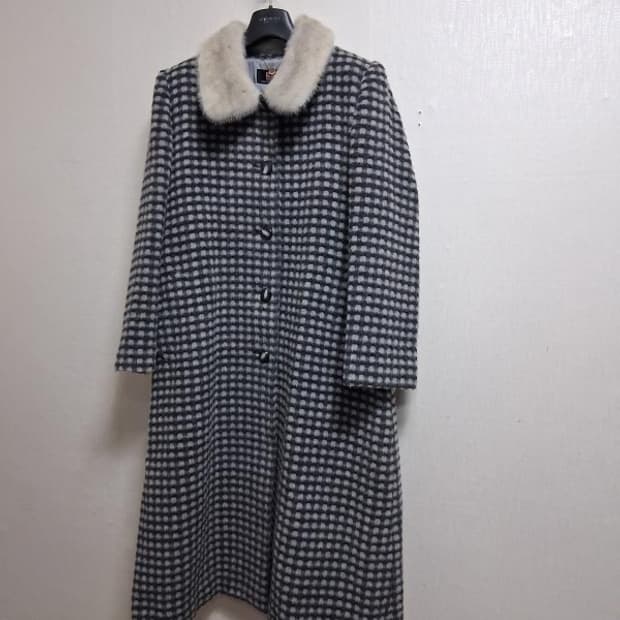 BELLE VOGUE 알파카롱코트 밍크카라 그레이검정체크 66 고품질

