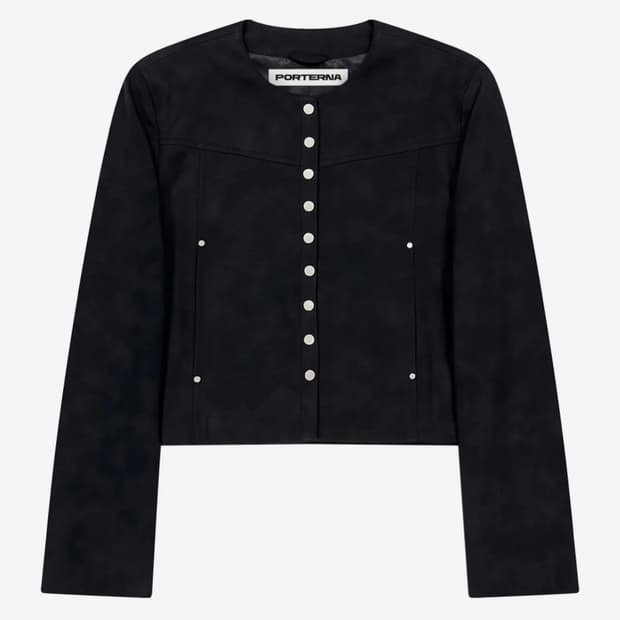 LEATHER SNAP CROP JACKET-BLACK