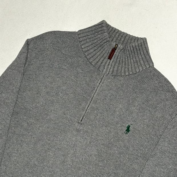 M 폴로 랄프로렌 그레이 코튼 하프 집업 니트 스웨터