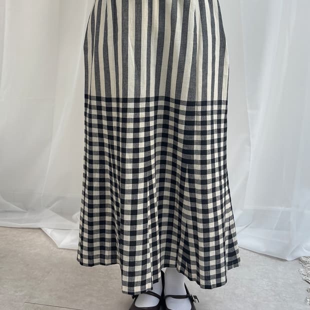ditto stripe gingham long skirt