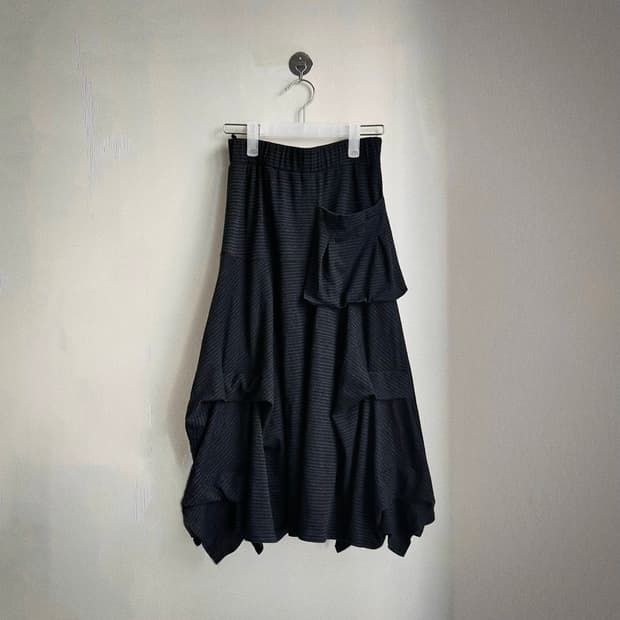 스트라이프 포켓 셔링 언발 아카이브 레이어드  롱스커트 치마 y2k 갸루