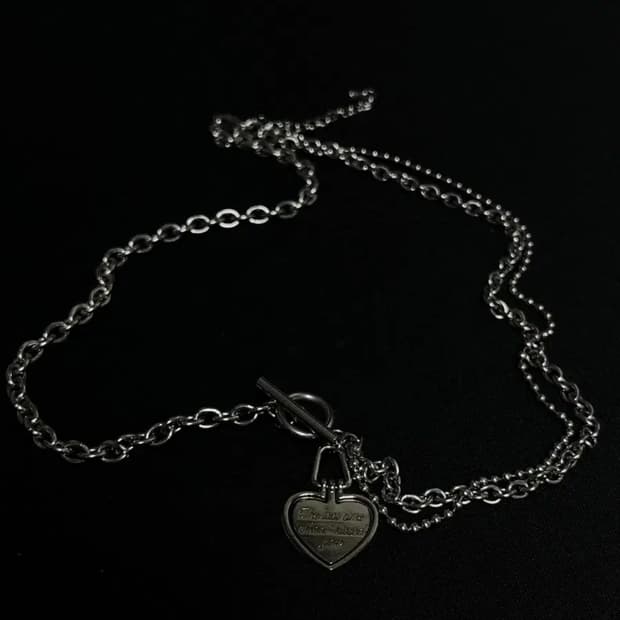 더블 하트 토글 바 목걸이 (스틸)