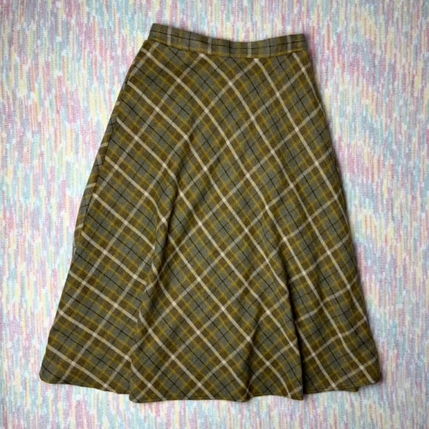 옐로우 체크 롱 스커트