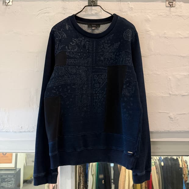 Diesel 블랙 패치워크 크루넥 스웨트 셔츠 M