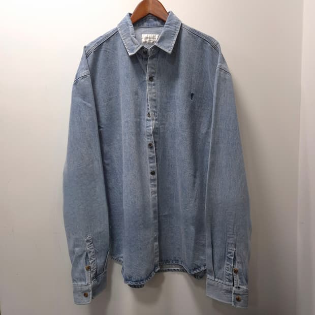 입생로랑 자수 로고 데님 청 셔츠