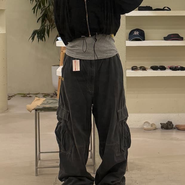빈티지 카고 스트링 패치 와이드 팬츠 U253