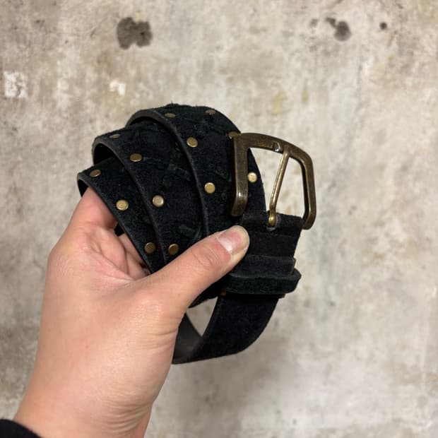 빈티지 블랙 스웨이드 스터드 벨트